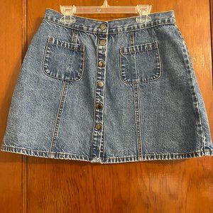 Snap front denim skirt
